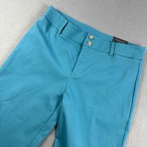 Chicos Women's Turquoise Wide Leg Cropped Pants Gold Button High Rise Size 2P